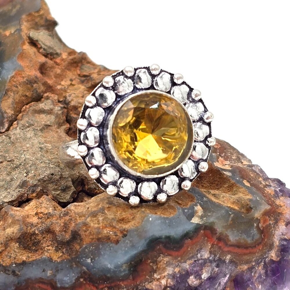 925 Sterling Silver Plt Citrine Ring Size 10 Bezel Setting Fine Jewelry